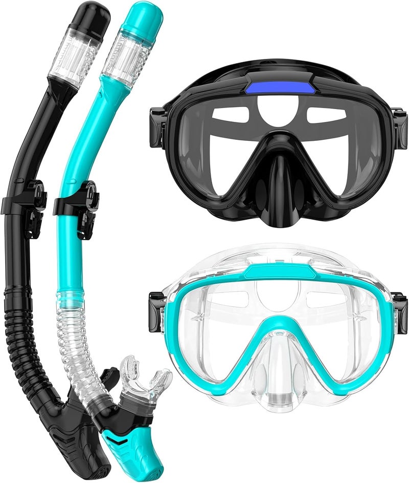 Seovediary Snorkel Set Adults Snorkeling Gear Anti-Fog Panoramic View Swim Mask Dry Top Snorkel Kit with Carry Bag for Snorkeling Scuba Diving Swimming Travel - Image 1